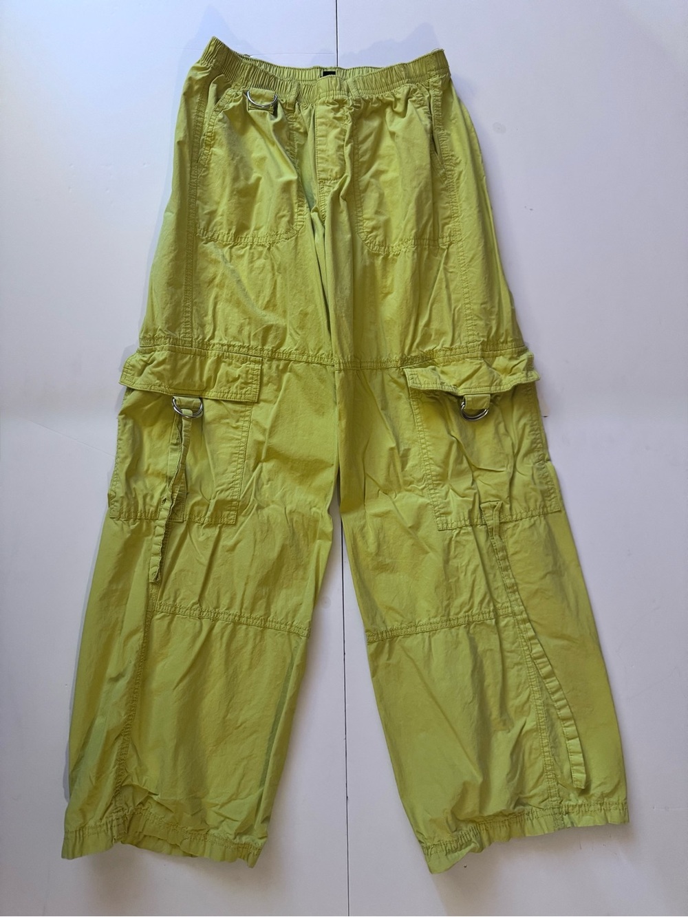 Lime Green Cargo Wide-Leg Utility Pants